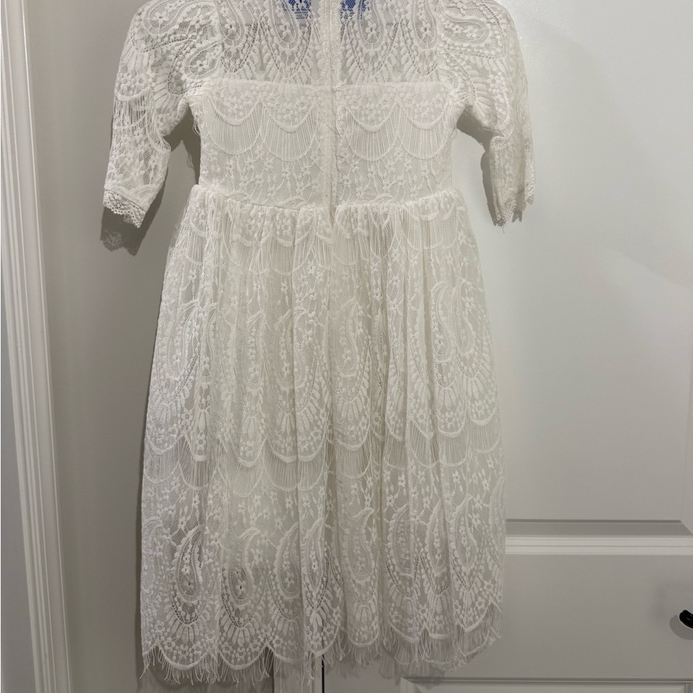 Ivory Lace Girls' Formal Dress with Scallop Detail - Picture 2 of 3